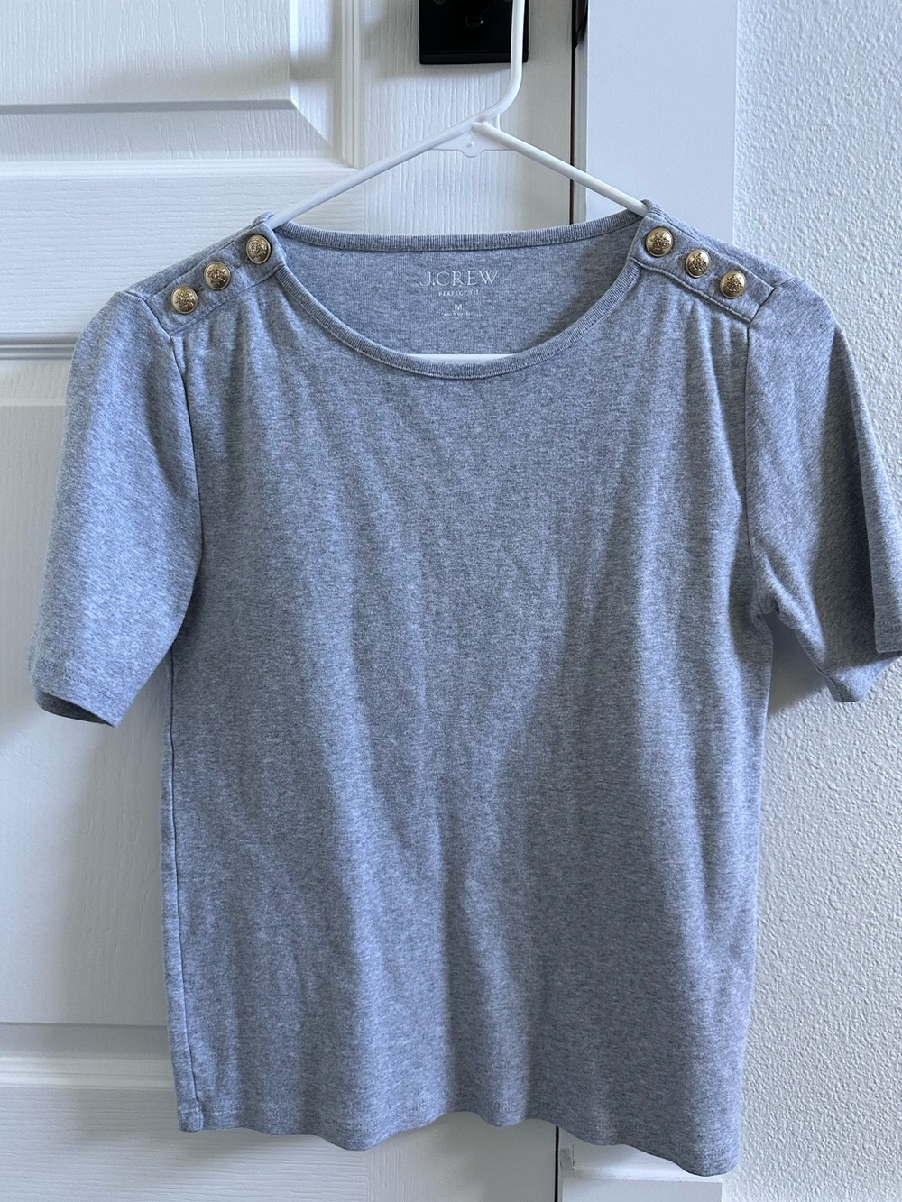 J. Crew Women’s Gray Short Sleeve Button-Shoulder Tee